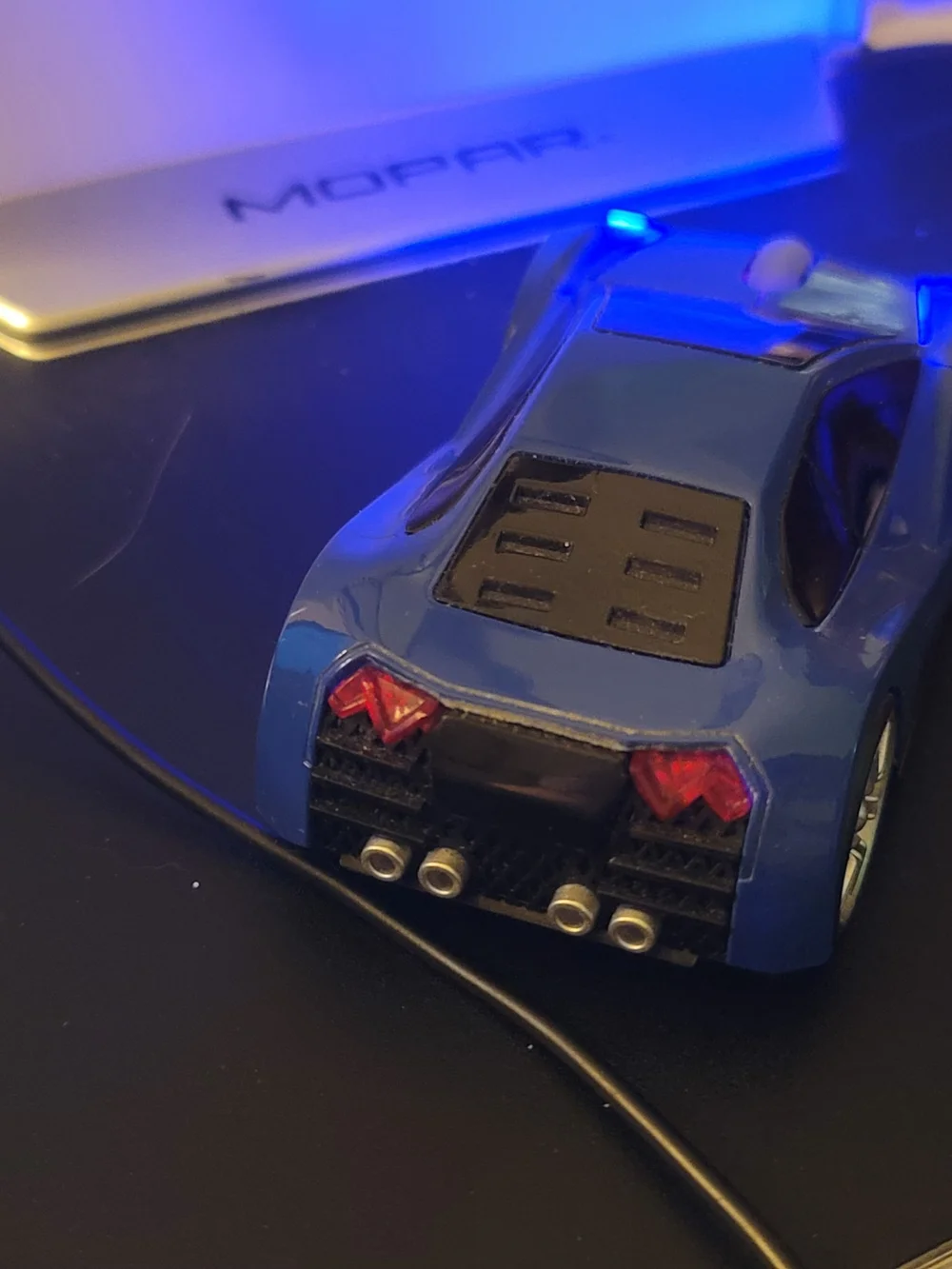 Blue Car-Shaped USB Wired Optical Mouse, LED Lights, Scroll Wheel